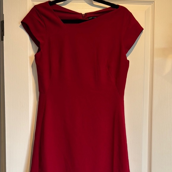 Maggy London Red Sheath Dress Asymmetrical Neckline - Picture 5 of 8